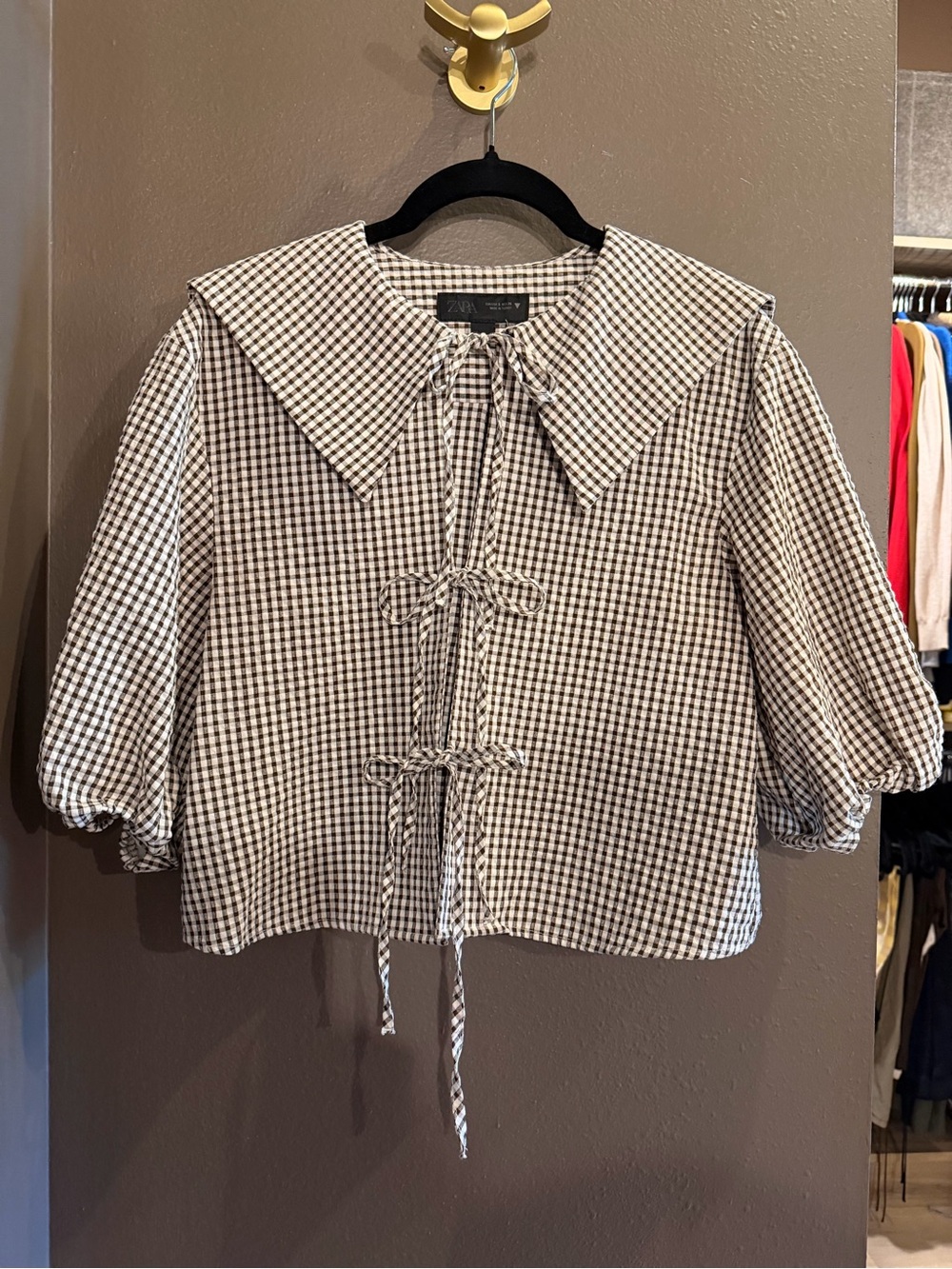Zara BIB COLLAR GINGHAM SHIRT